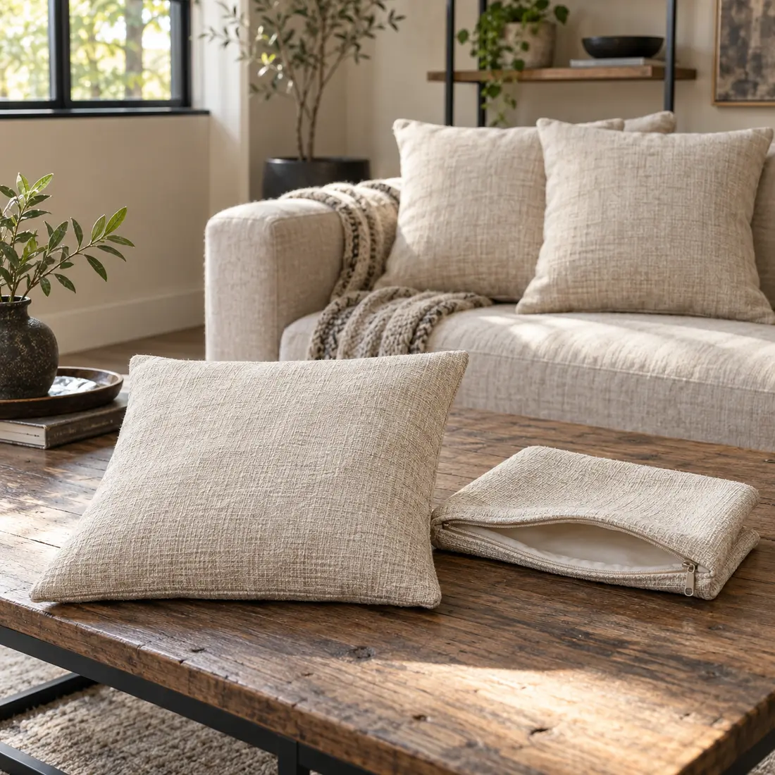 Weave Cushion Cover Pair styled in a home setting