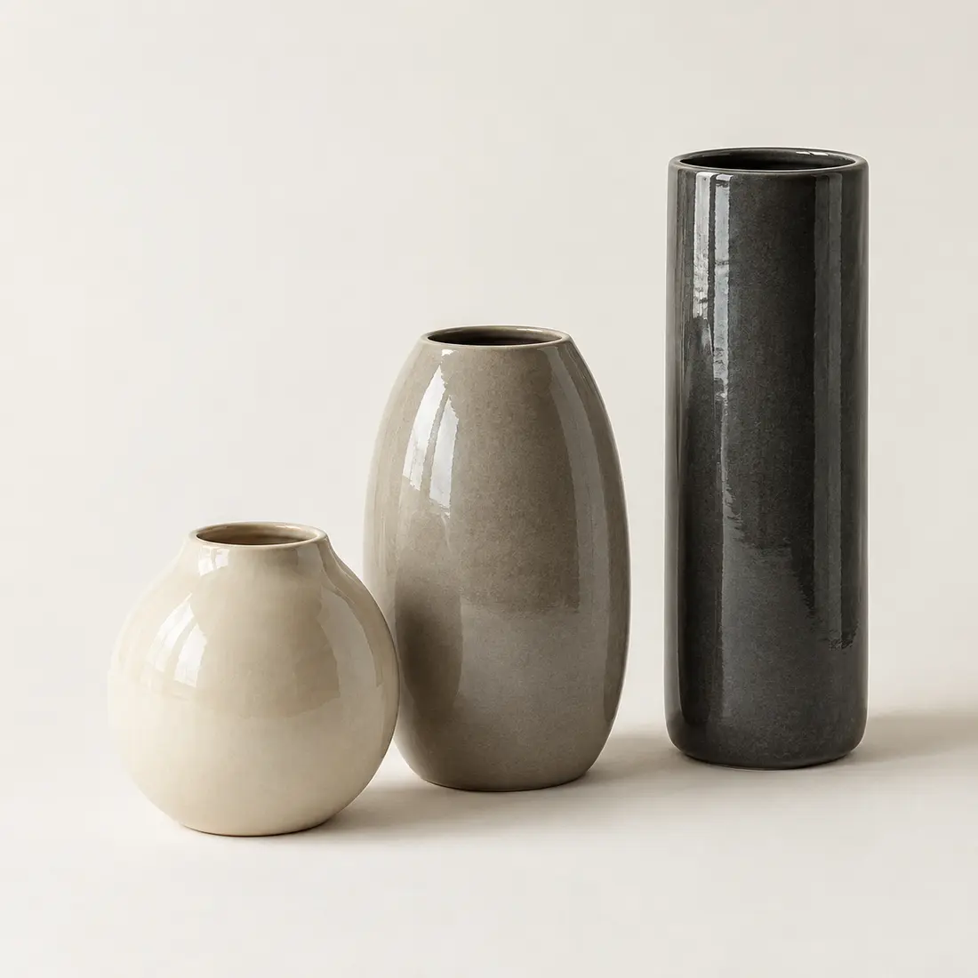 Forma Ceramic Vase Trio in Ivory / warm gray / charcoal