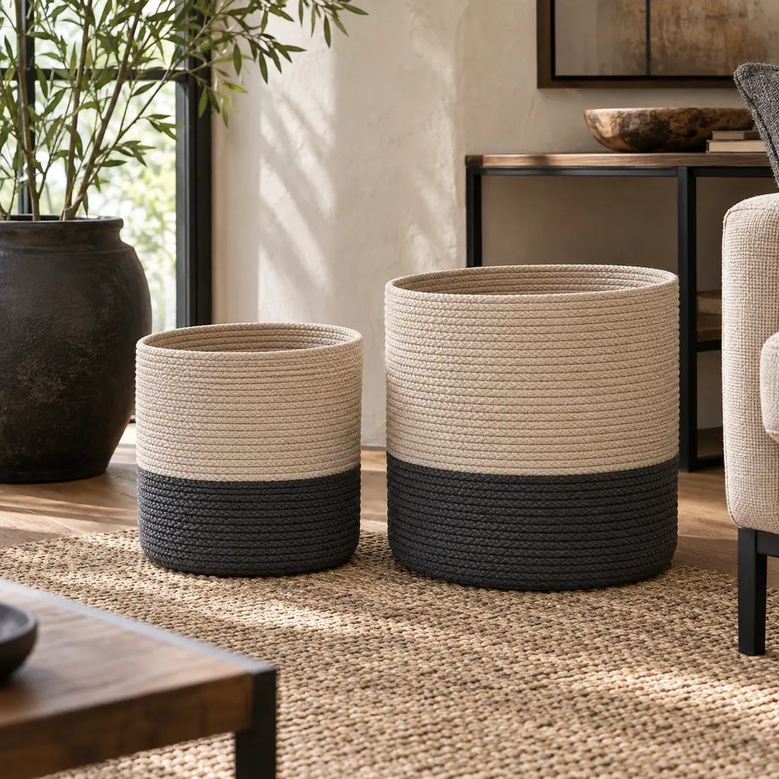 Haven Storage Basket Pair styled in a home setting