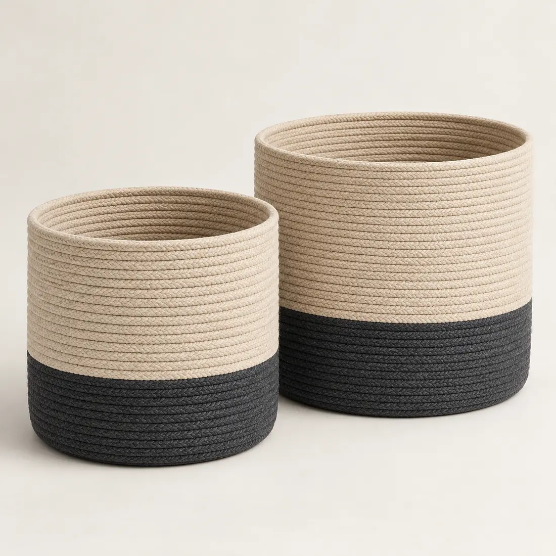 Haven Storage Basket Pair in Beige / charcoal