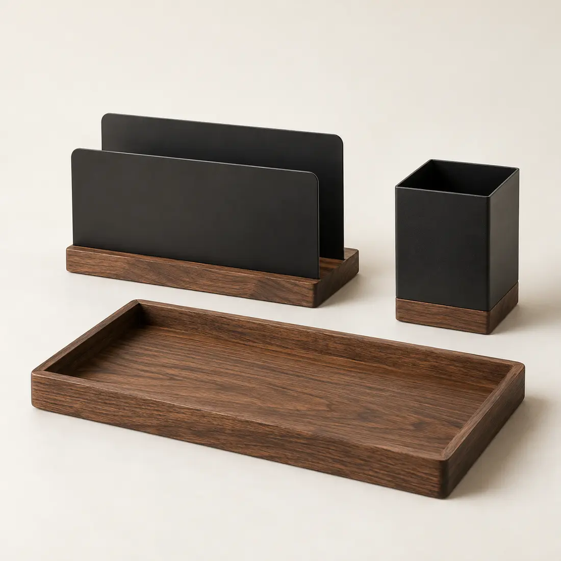 Atelier Entryway Set in Walnut-stained ash / black