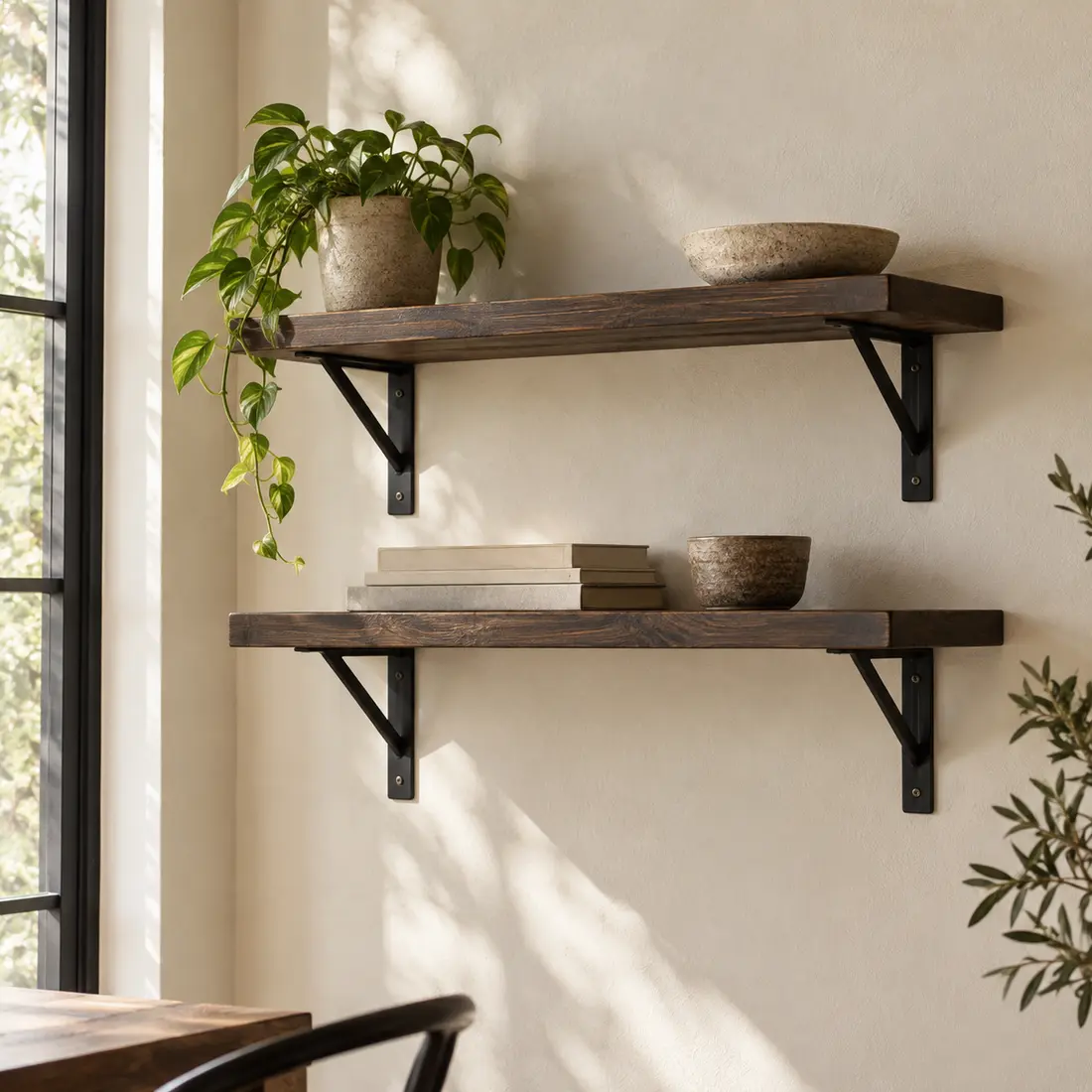 Gallery Wall Shelf Pair styled in a home setting